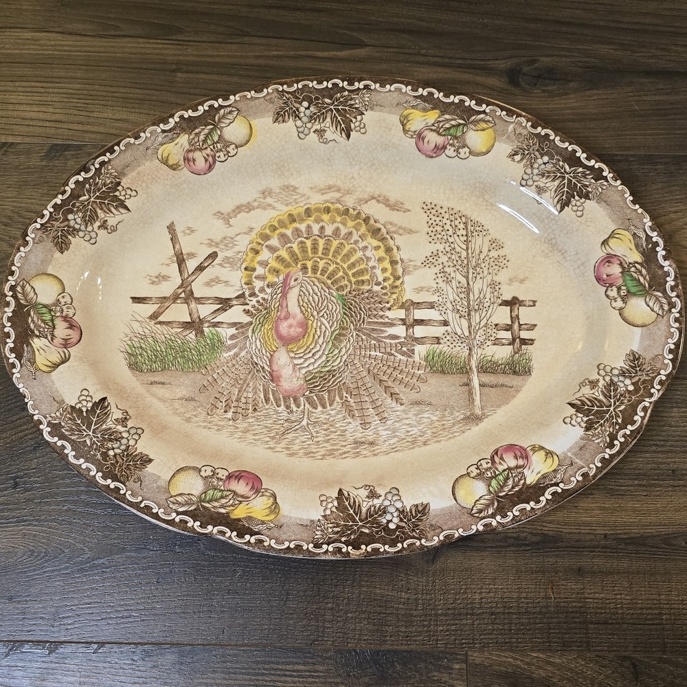 Vintage Ironstone Turkey Platter 19" King Tom Thanksgiving‎ Serving Farmhouse